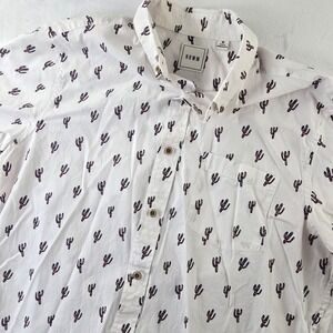 ROWM Mens Medium White Cotton Short Sleeve Cactus Print Button Down Shirt